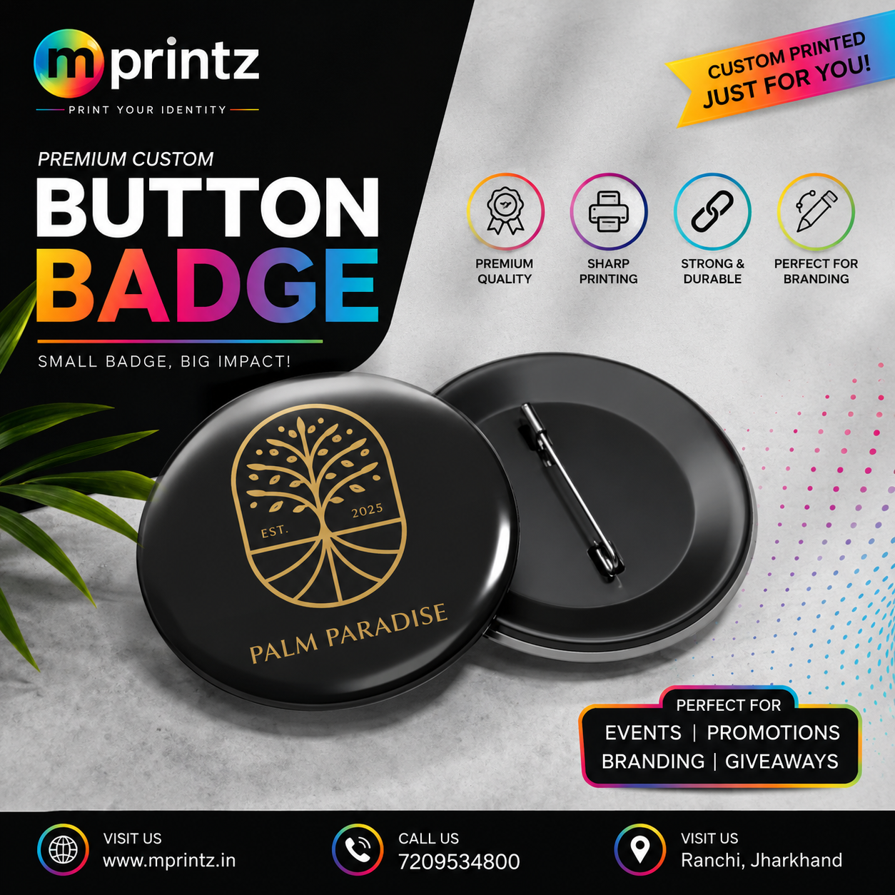 Custom Button Badge Printing | Premium Round Pin Badges | MPrintz