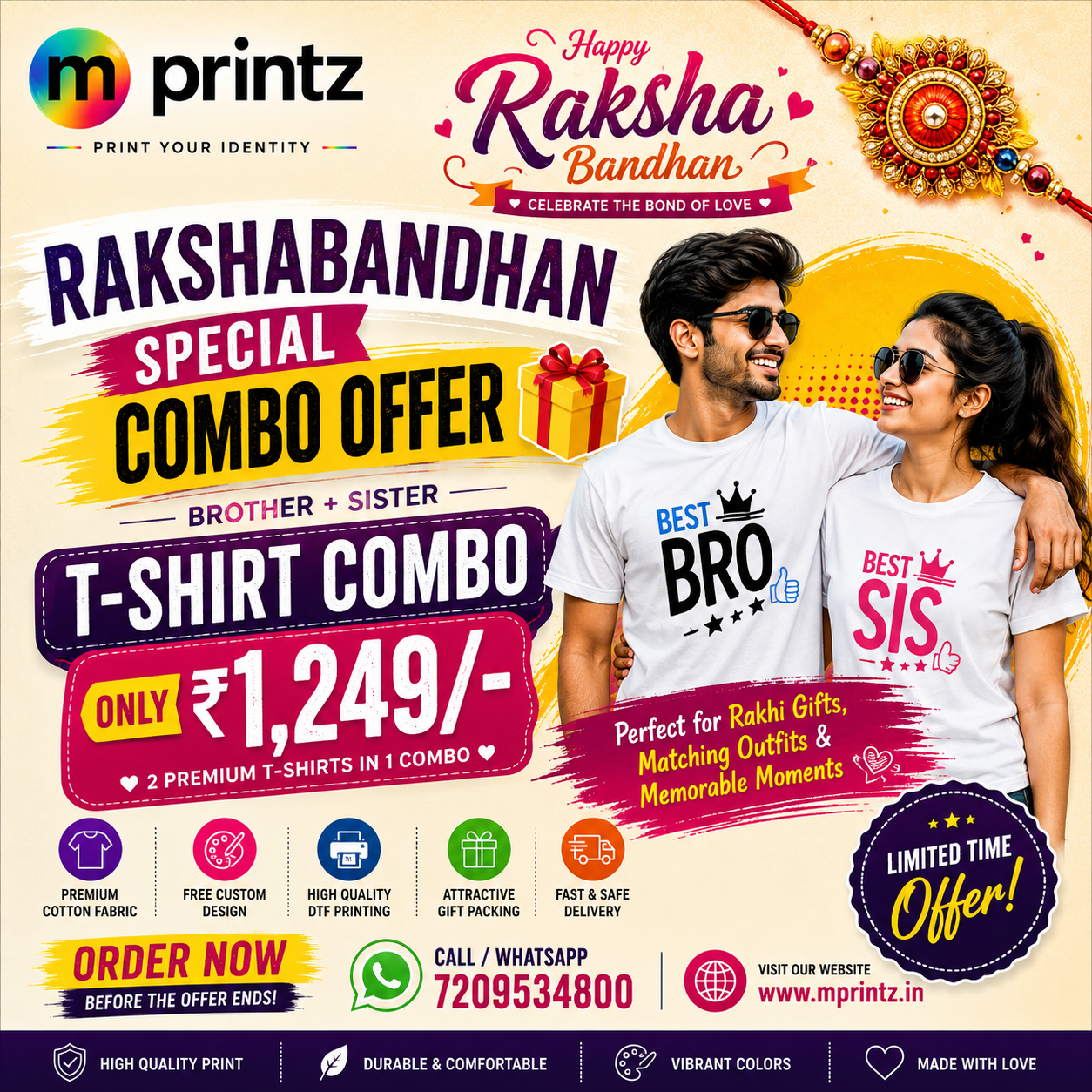 Rakshabandhan Special Combo Offer Brother + Sister T-Shirt Combo