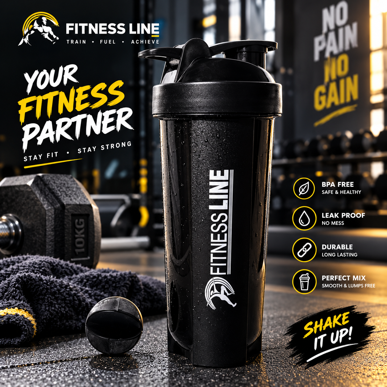 750 ML Gym Water Bottle BPA-Free Plastic